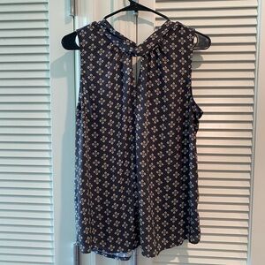 LOFT Dark Blue Sleeveless Blouse with White Floral Design